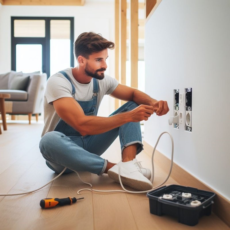an electrician installing new childproof electrical outlets or tamper-resistant receptacle (TRR)