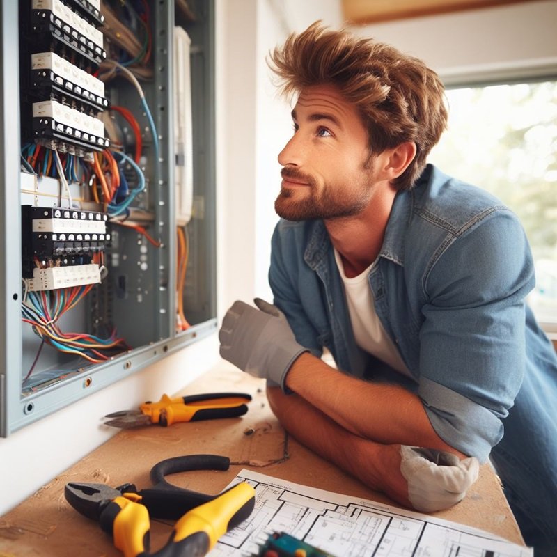 electrician performing a circuit breaker replacement