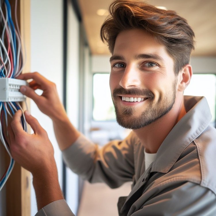 electrician performing an electrical retrofit installation
