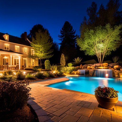 well-lit backyard at night with security lighting installed