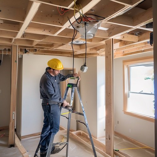 electrician undertaking installation of a new construction project