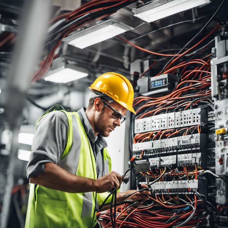 a commercial electrician in an industrial premise installing electrical wiring